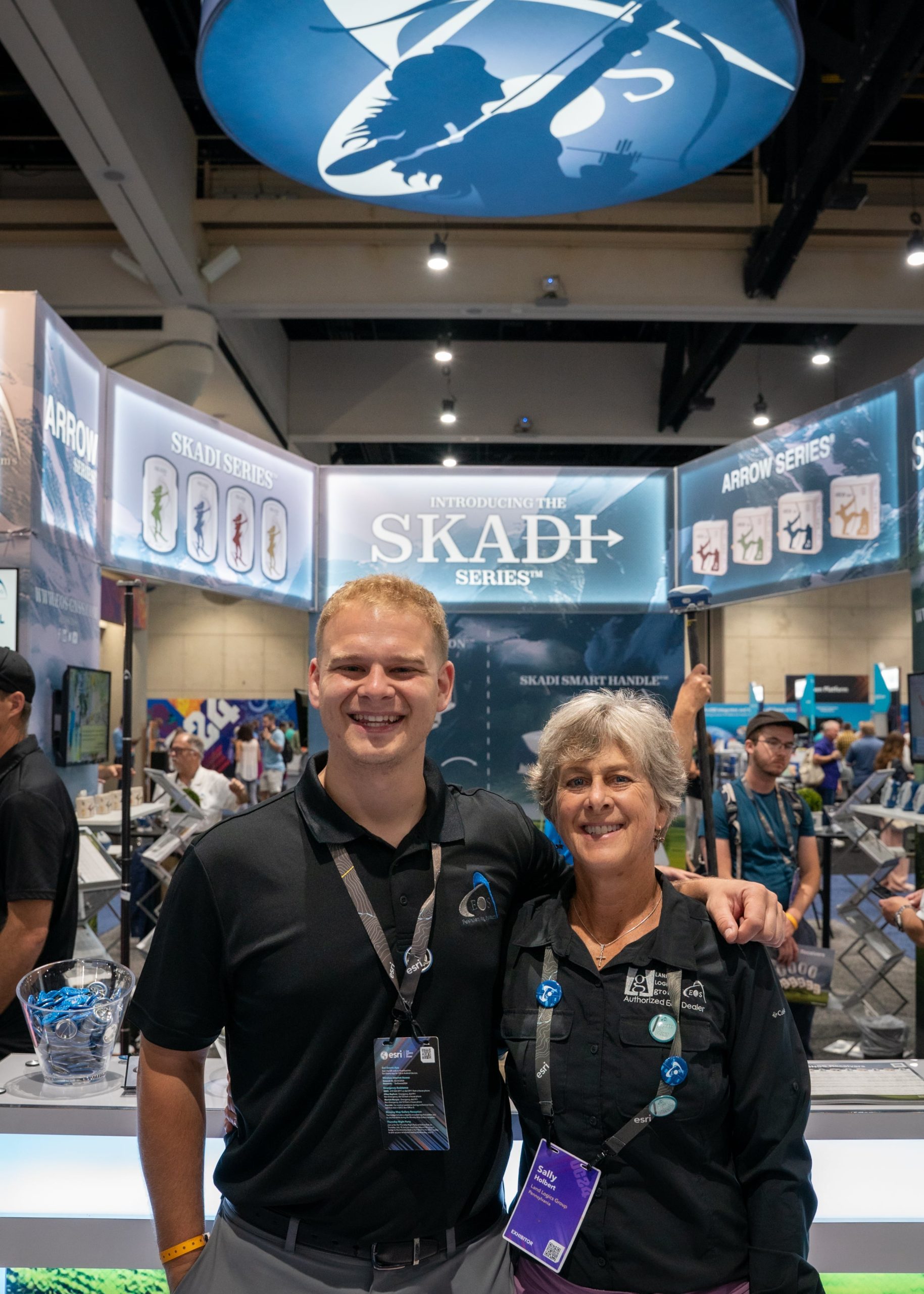 Jake Holbert, Sally Holbert, Eos Positioning Systems Skadi booth, 2024 Esri UC exhibit expo