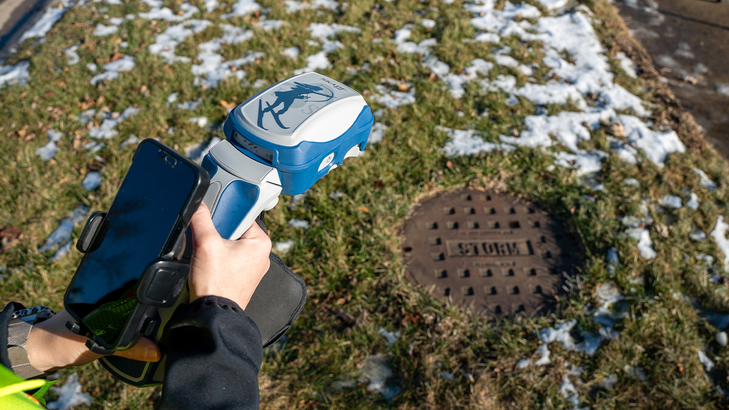 Skadi 200 GNSS Receiver Mapping Stormwater Manhole in the Field