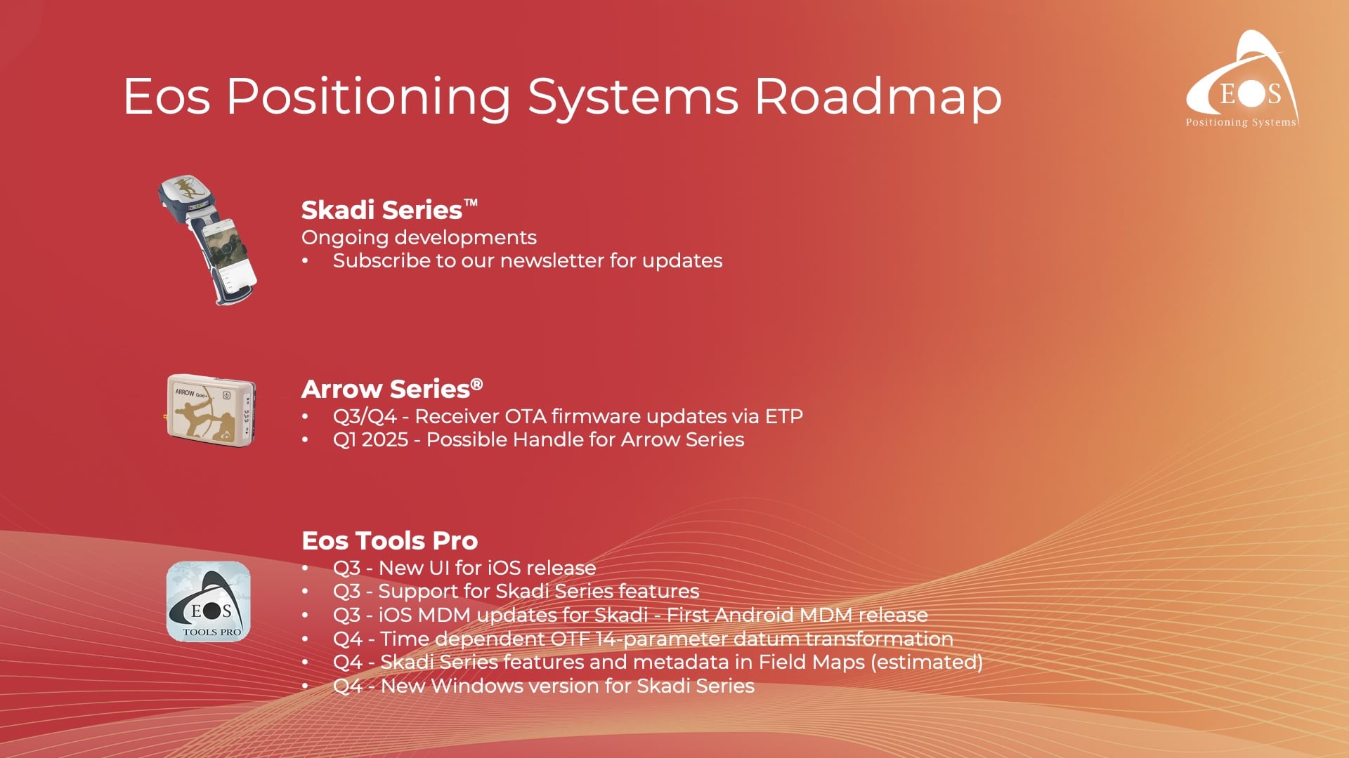 Eos Positioning Systems 2024 Roadmap for Skadi Series, Arrow Series, and Eos Tools Pro