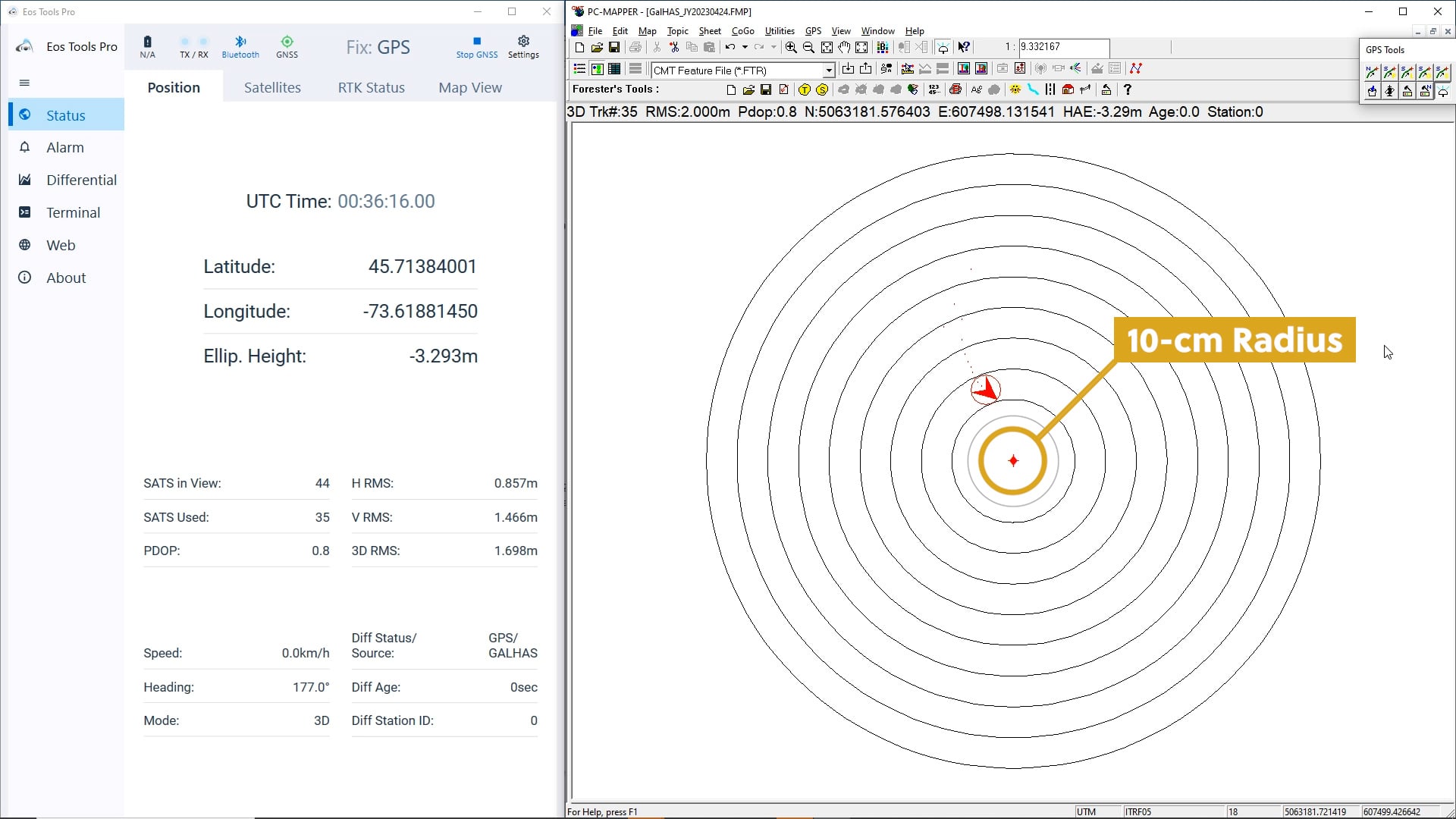 10 cm radius - Testing Galileo HAS in Phase 1