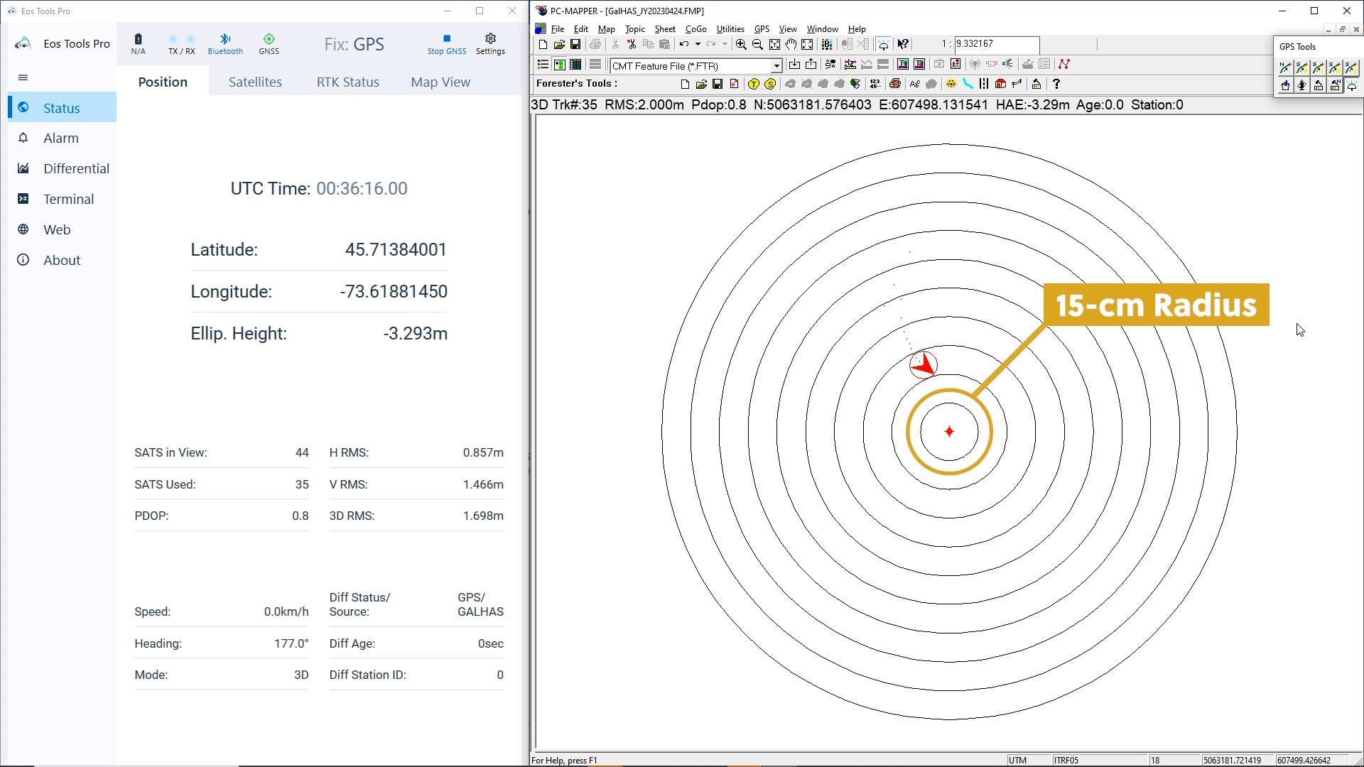 15 cm radius - Testing Galileo HAS in Phase 1