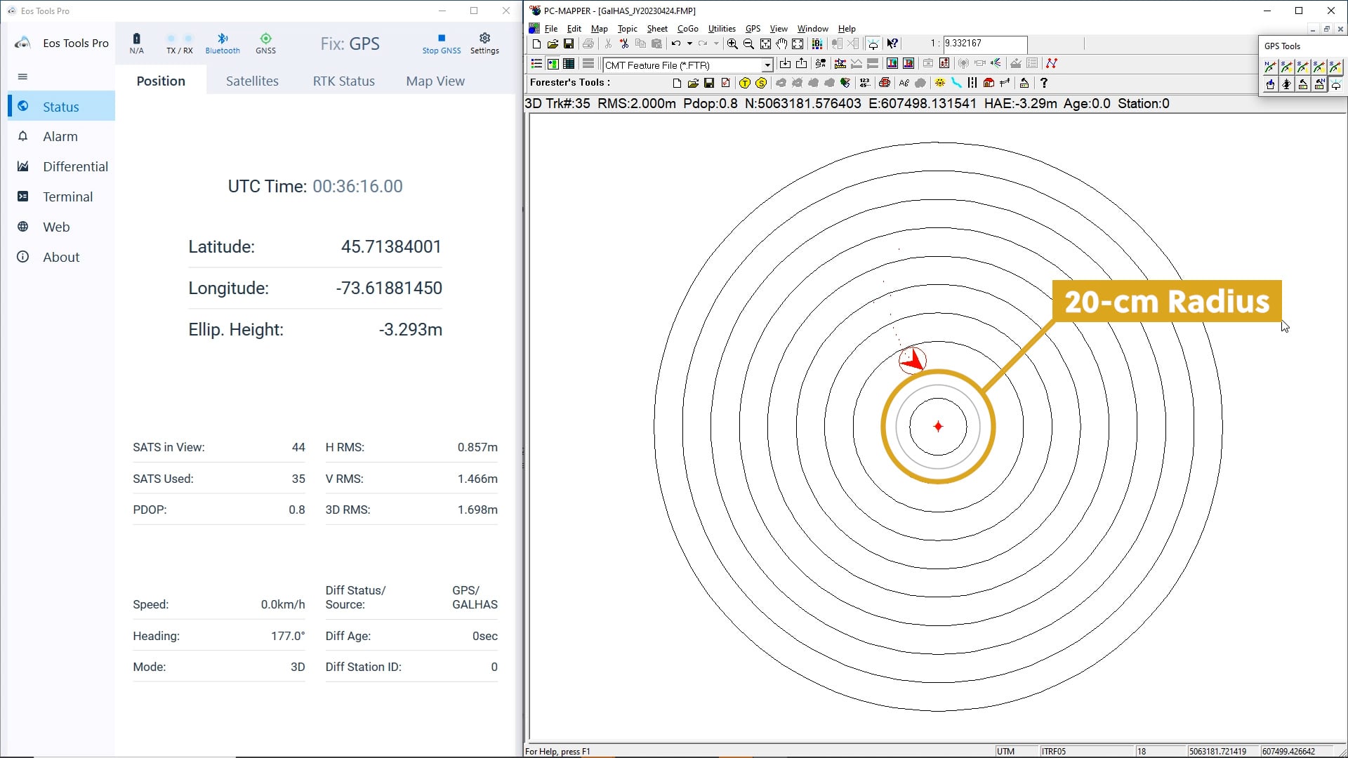 20 cm radius - Testing Galileo HAS in Phase 1