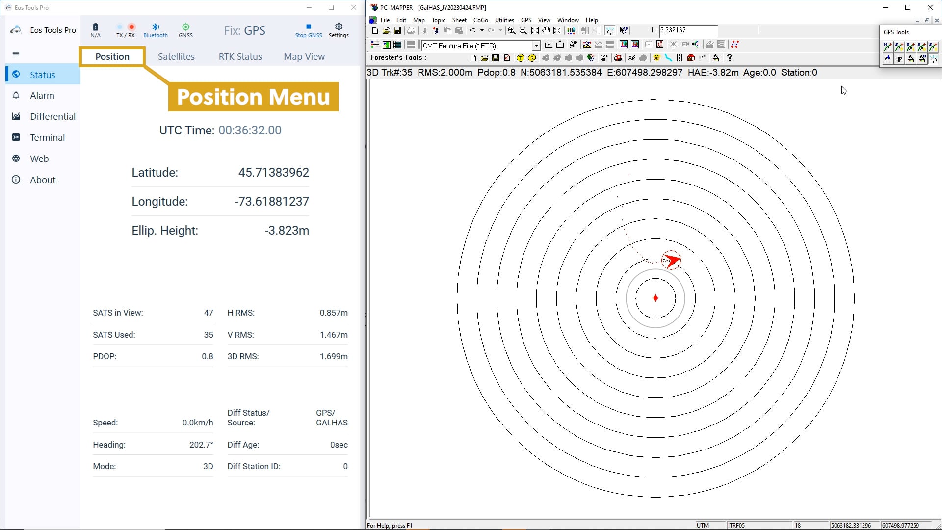 Position Menu - Testing Galileo HAS in Phase 1