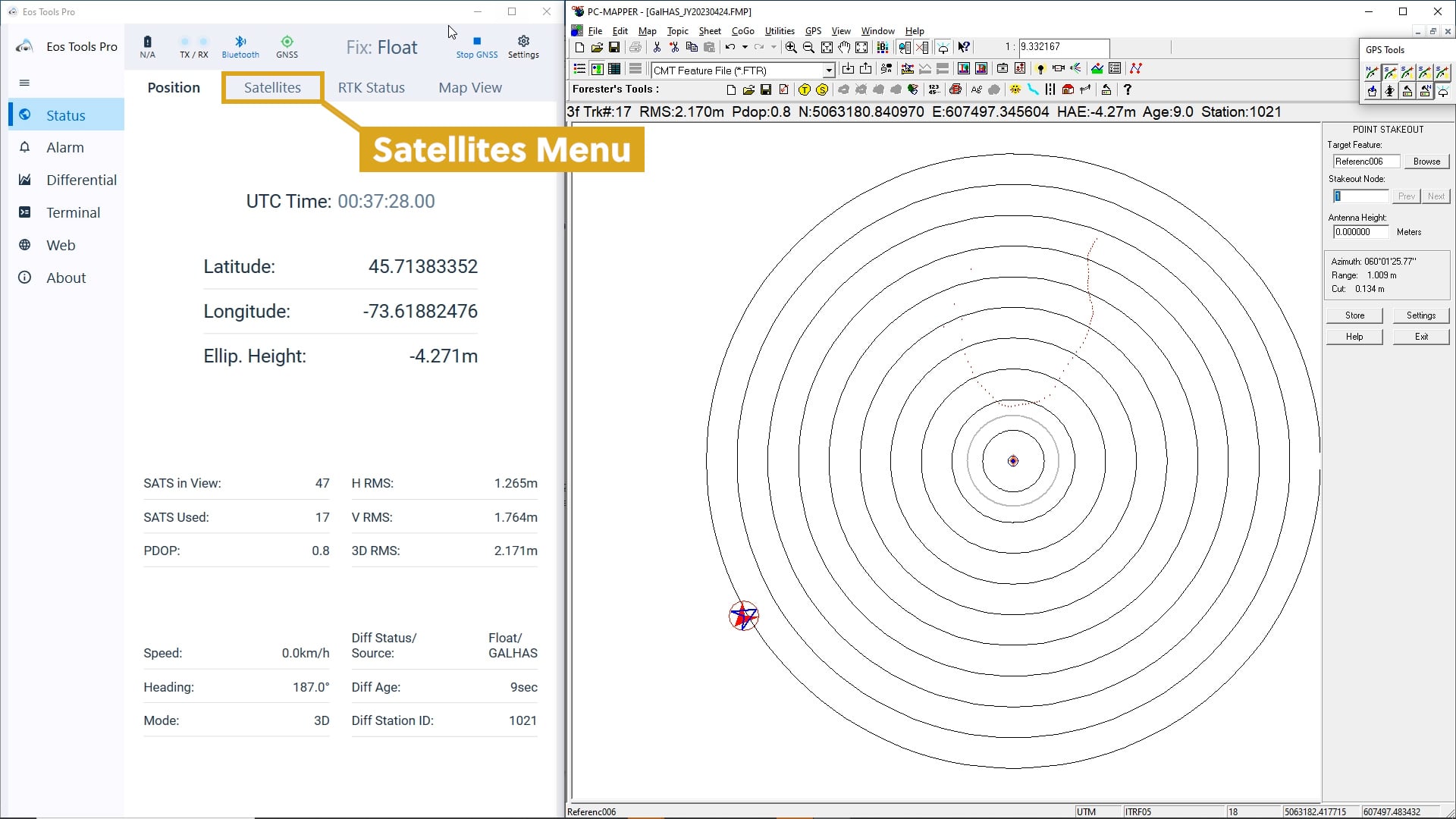 Satellites Menu - Testing Galileo HAS in Phase 1