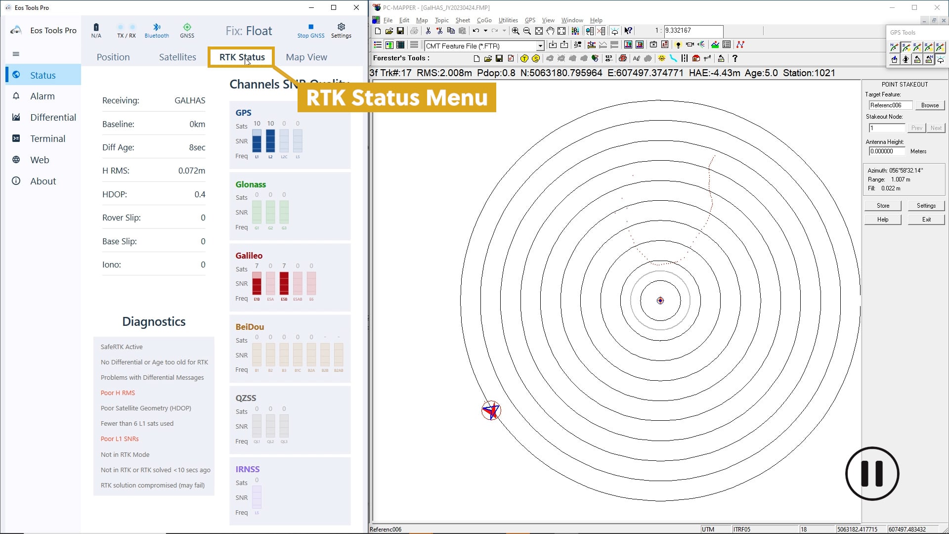 RTK Status Menu - Testing Galileo HAS in Phase 1