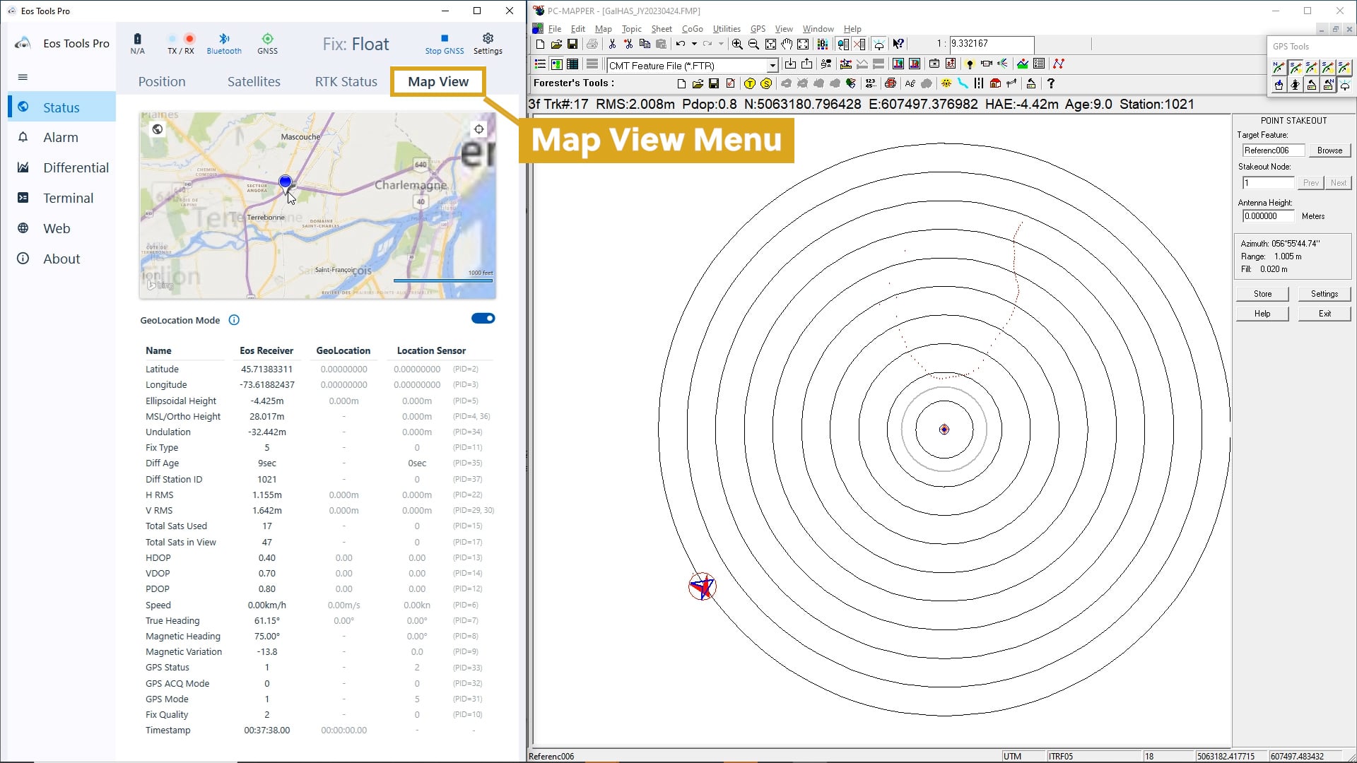 Map View Menu - Testing Galileo HAS in Phase 1