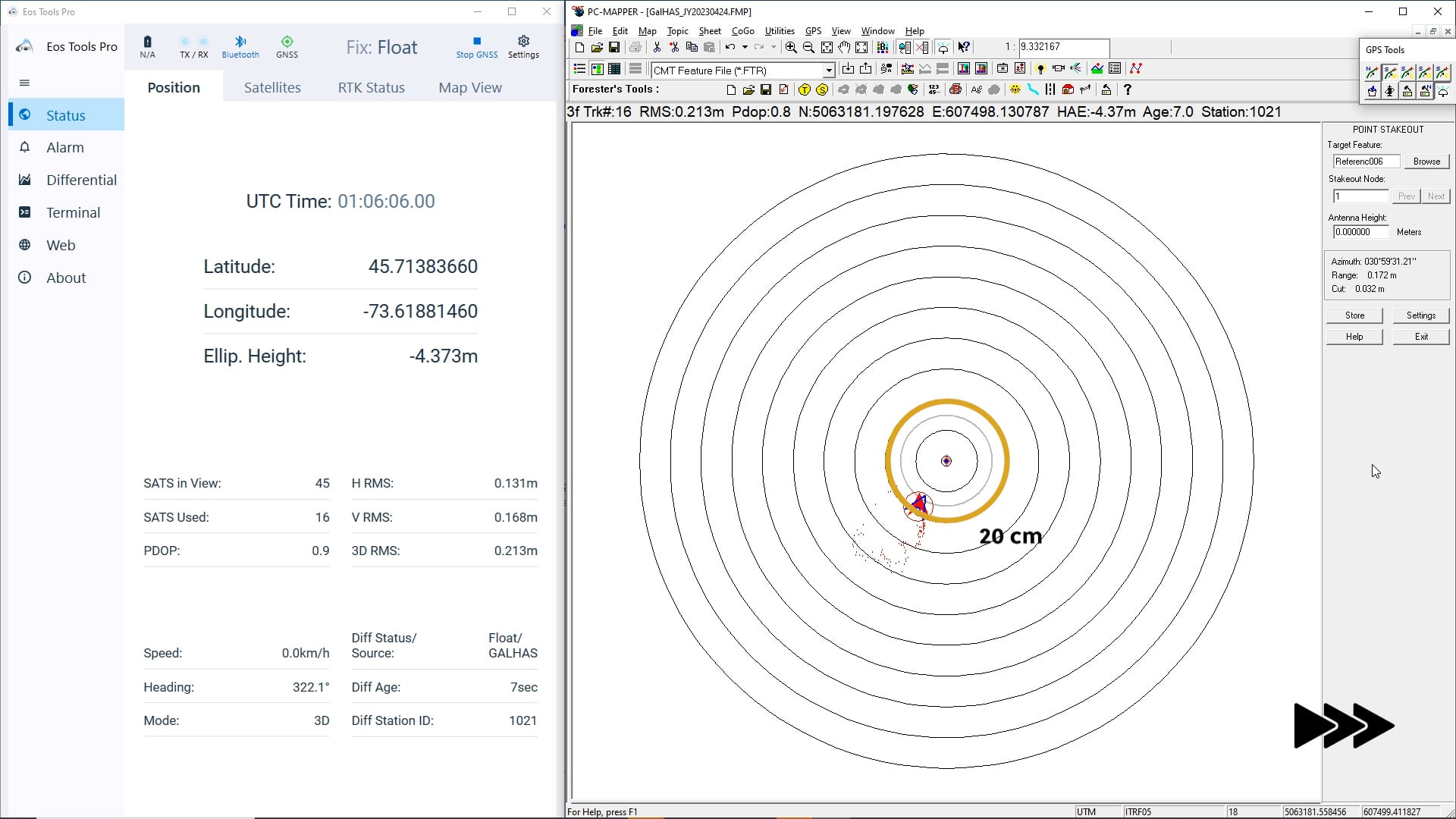 PC Mapper Calculated Position under 20 cm - Testing Galileo HAS in Phase 1