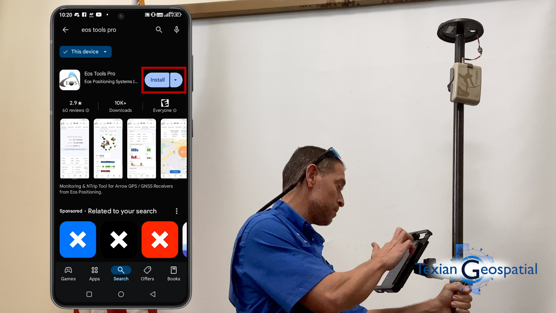 Matt Dove of Texian Geospatial shows how to install Eos Tools Pro from the Google Play Store