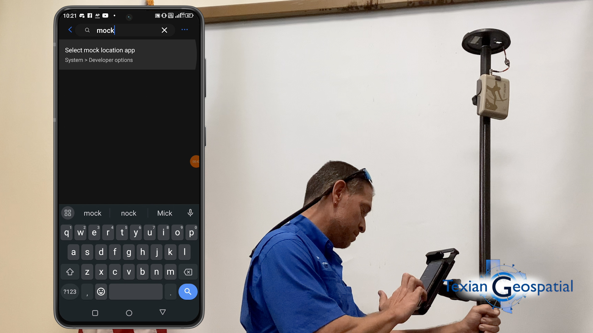 Matt Dove, GIS Analyst from Texian Geospatial, shows how to search for your mock location settings within Android settings