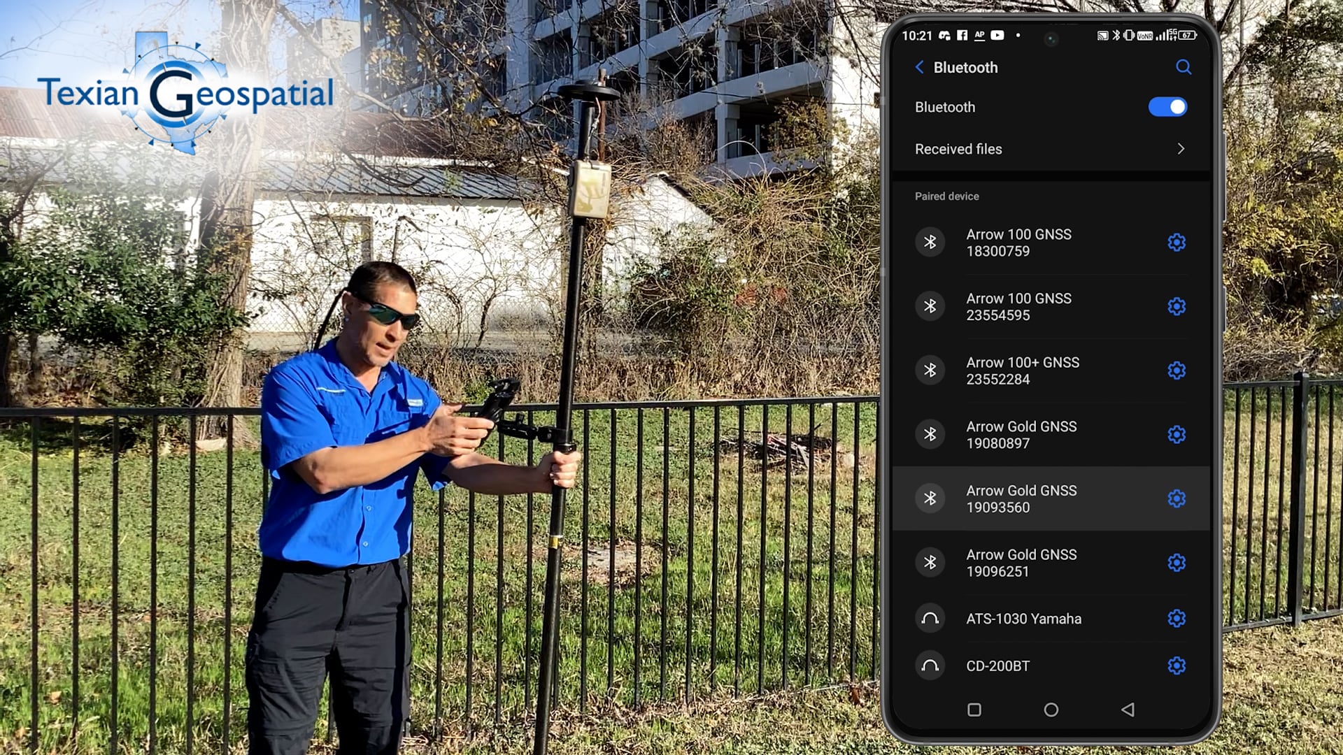 Matt Dove of Texian Geospatial demonstrates how to select your Arrow receiver from the Android Bluetooth menu