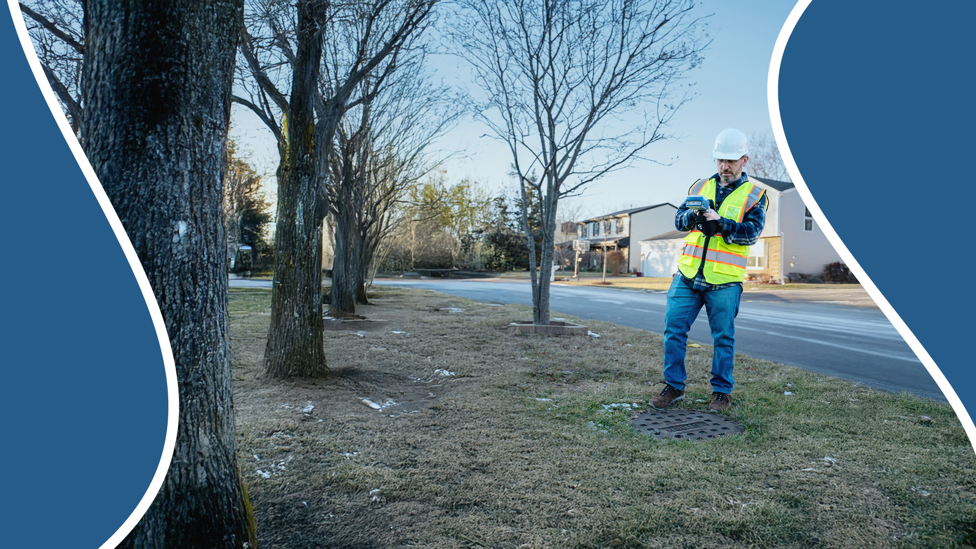 Invisible Range Pole with Skadi Gold GNSS receiver being used to GPS stormwater manhole