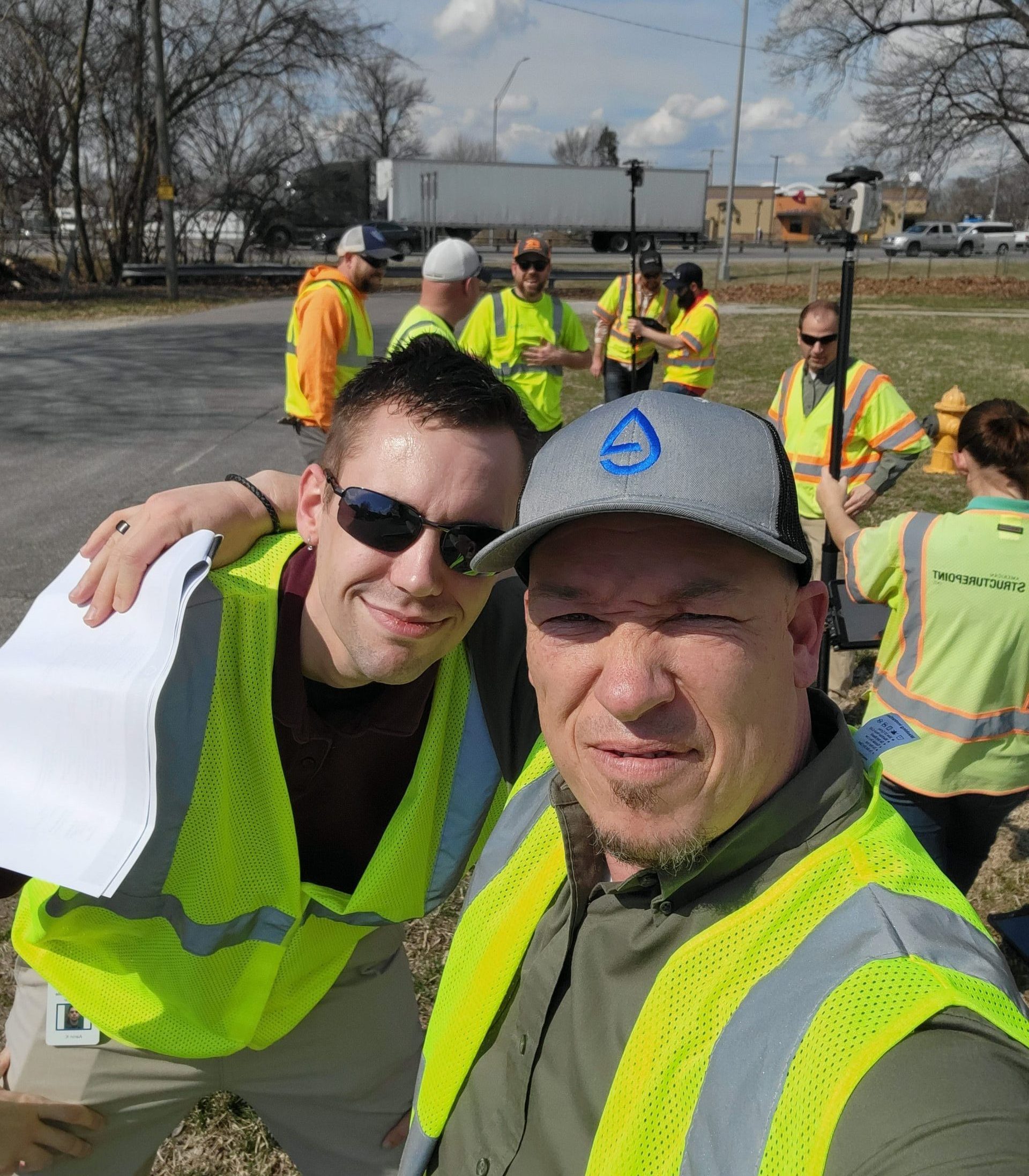 Evansville Water and Sewer Utility GIS technician Aaron Krohn and GIS manager Ryan Key snap a selfie during field training.