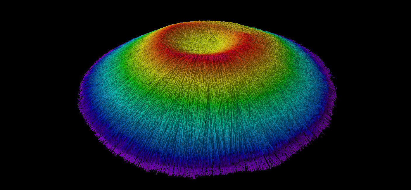 The above underwater feature is a mini volcano on the ocean floor inside the Deception Island caldera, mapped with just sonar and IMU data.