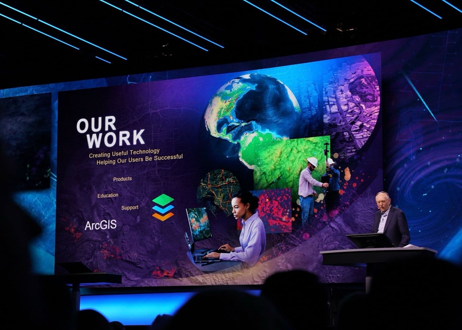 02 - Jack and Kinetik on the Esri UC Plenary Big Screen copy One of the standout moments was seeing our customer, Kinetik, featured on the big screen. Do you recognize the cutout behind Jack from their Eos case study?