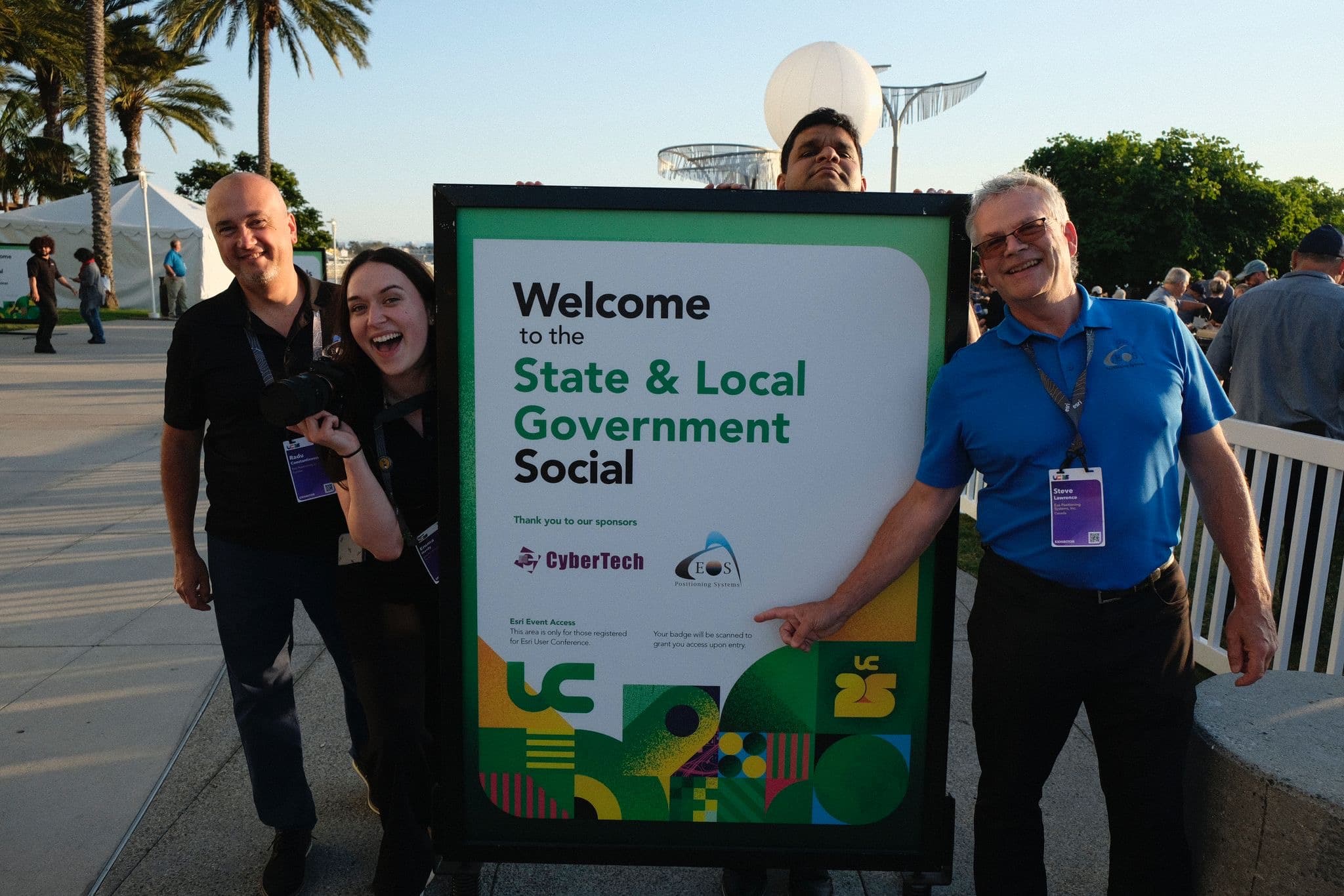26 - Eos Team with State and Local Government Sign copy Eos team members spotted another Eos logo in the wild! We can’t help ourselves when we see our team flag anywhere; we drop everything to take a photo and commemorate the experience.