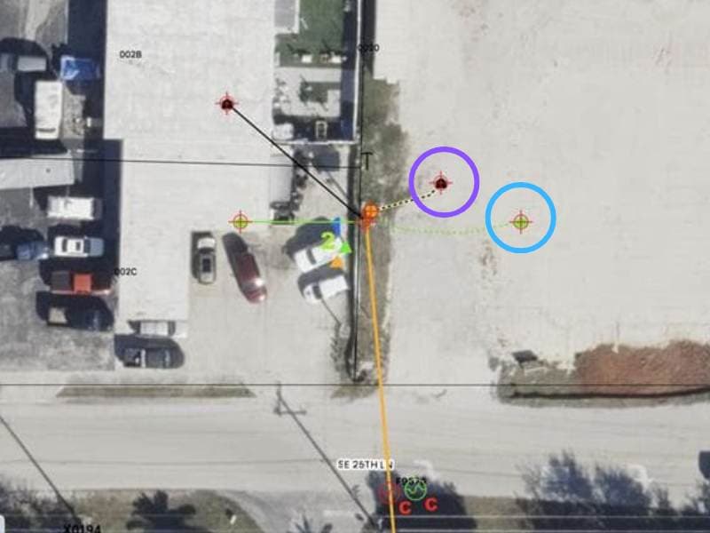 LCEC - GPS Before photo Electric assets that had been placed on the map before the building and landscaping were constructed sometimes weren’t in the right location. Here, these four points are not in their correct locations.