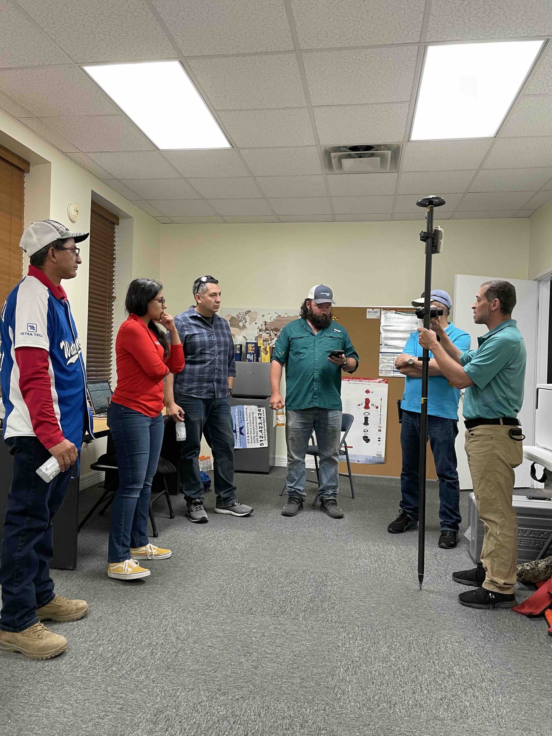 Eagle Pass Water Works System - Texian team training indoor copy Eos Positioning Systems representatives from Texian Geospatial trained the EPWWS GIS team on using high-accuracy Eos GNSS receivers with ArcGIS Field Maps.